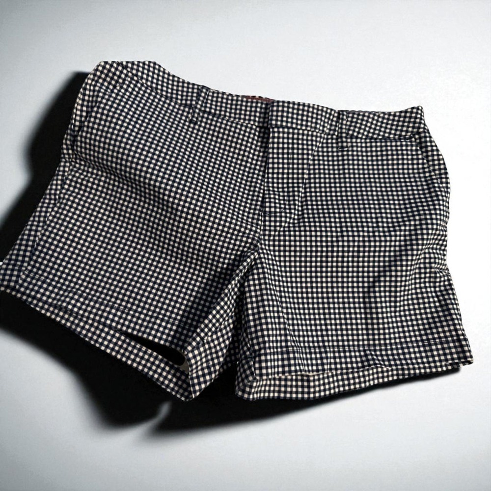 Tommy Hilfiger Womens Navy & White Gingham Checkered Shorts Size 14 Cotton Blend